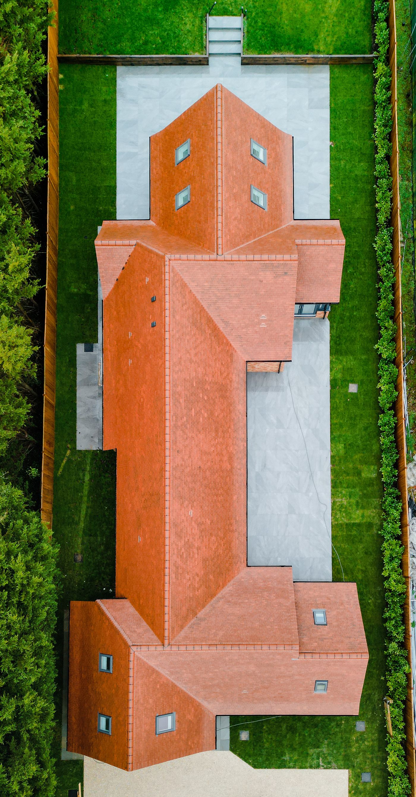 Aerial view of a new build house in Eastergate